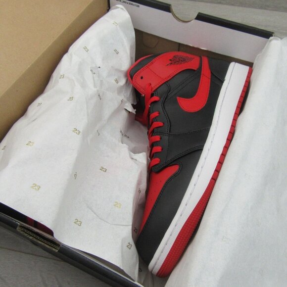 Air Jordan 1 Mid Alternate Bred Sneakers Men's Size 13 Black Red NEW - Picture 12 of 16